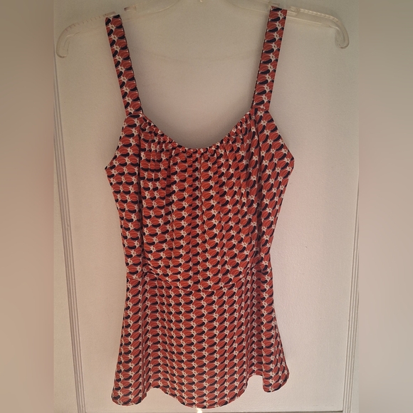 CAbi Tops - Cabi Tank Style Dream Day Peplum Top Blouse Orange Navy Cream Adjustable Straps